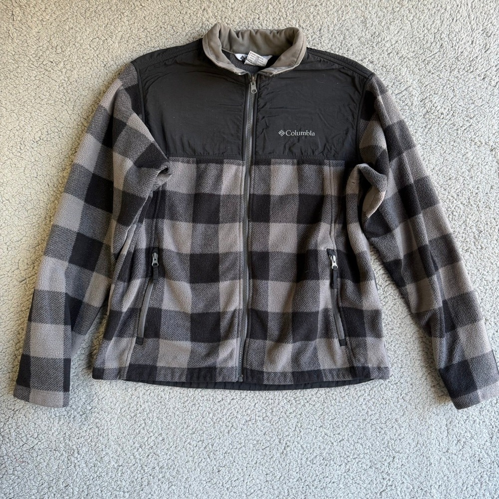 Columbia Mens Bugaboo Interchange Fleece Jacket Grey Black Plaid Large Full Zip